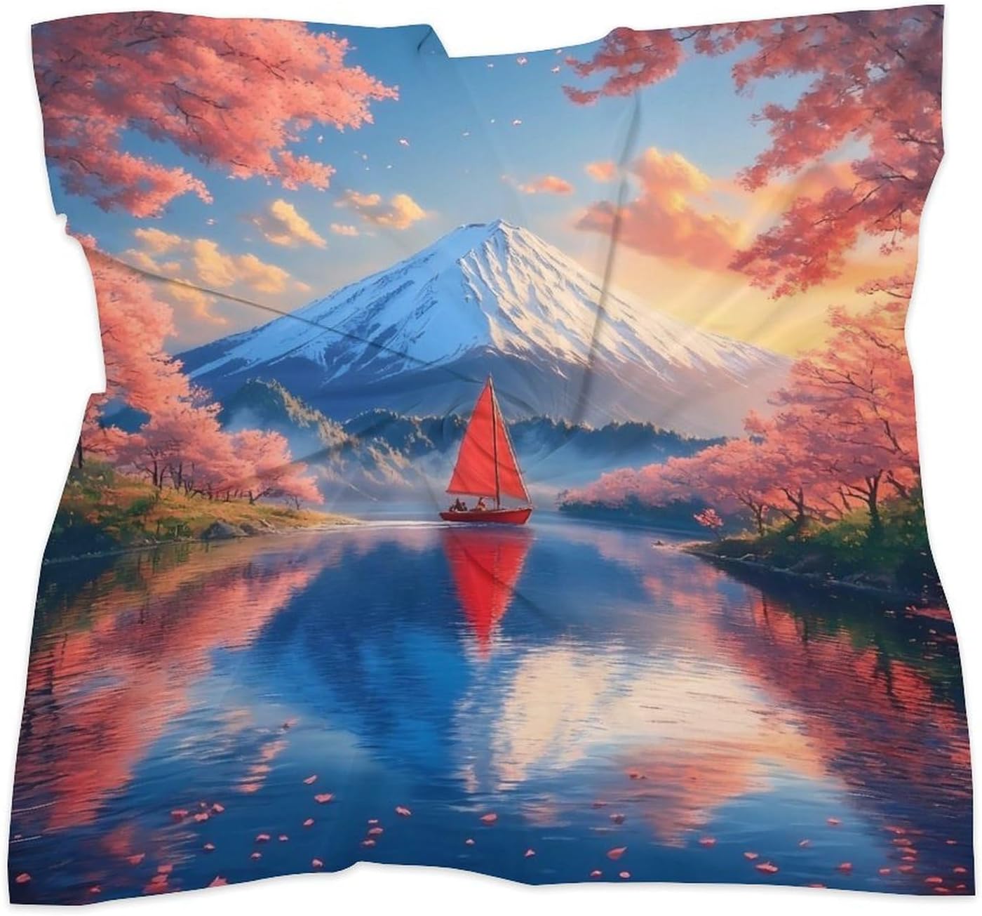 Japanese Mount Fuji Boat Womens Silk Like Scarf Printed Bandanas image 3