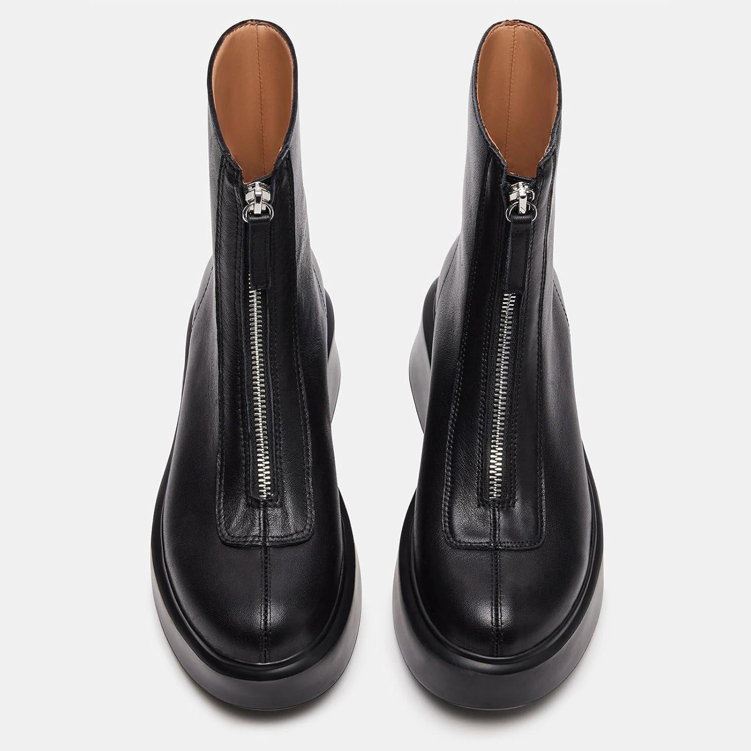 Black Platform Ankle Boots for Women Chelsea Block Heel Booties with Zipper Comfortable Casual Dess Short Round Toe Combat Boots Winter Snow Leather Mini Boots - Image 5