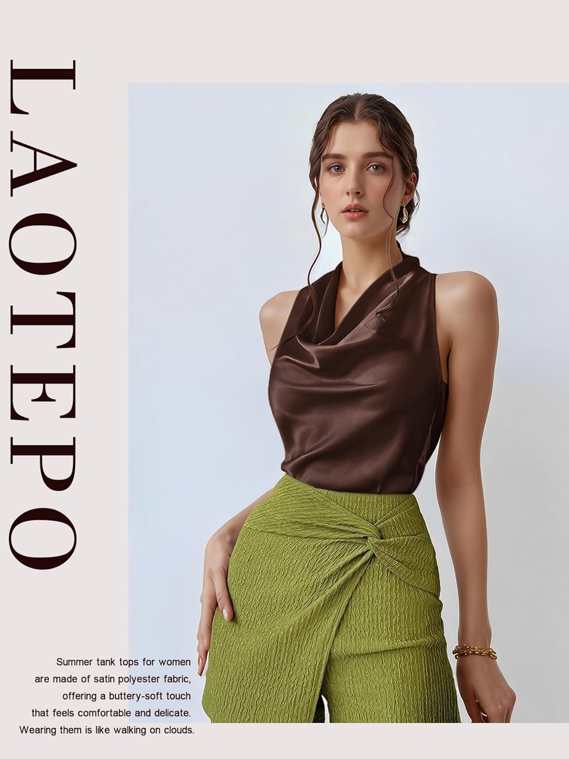 Cowl Neck Halter Tops for Women Silk Satin Going Out Tank Top Trendy Summer Camisole Business Casual Blouses Outfits - Image 5