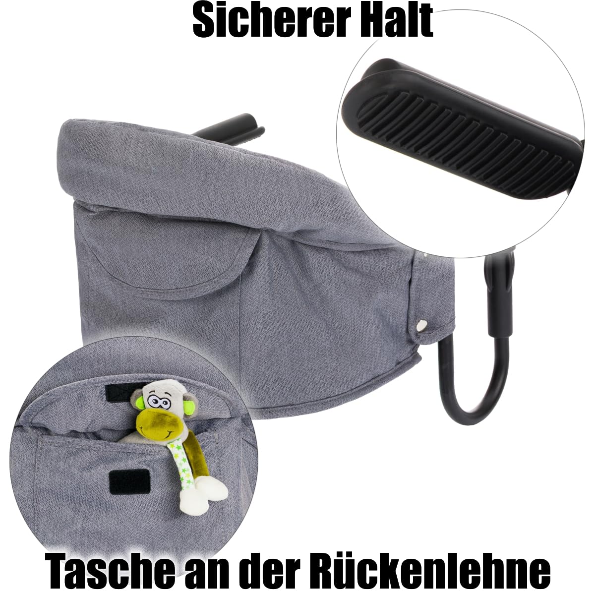 Faltbarer Tischsitz Hochstuhl Stuhlsitz bis 15kg praktisch für Zuhause und Unterwegs (Grau)