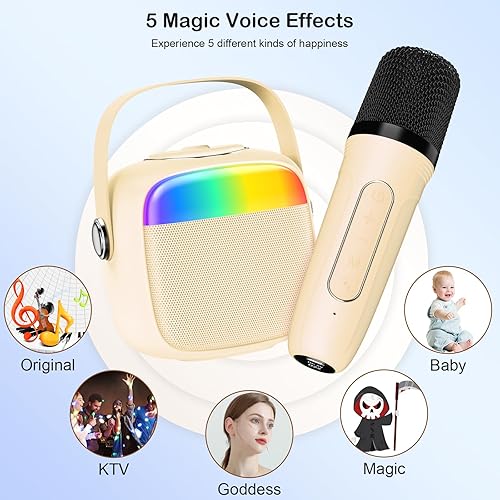 Miniatura 7 de Máquina de karaoke para niños y adultos, mini altavoz Bluetooth portátil con 2 micrófonos, altavoz de karaoke para fiesta en casa, compatible con