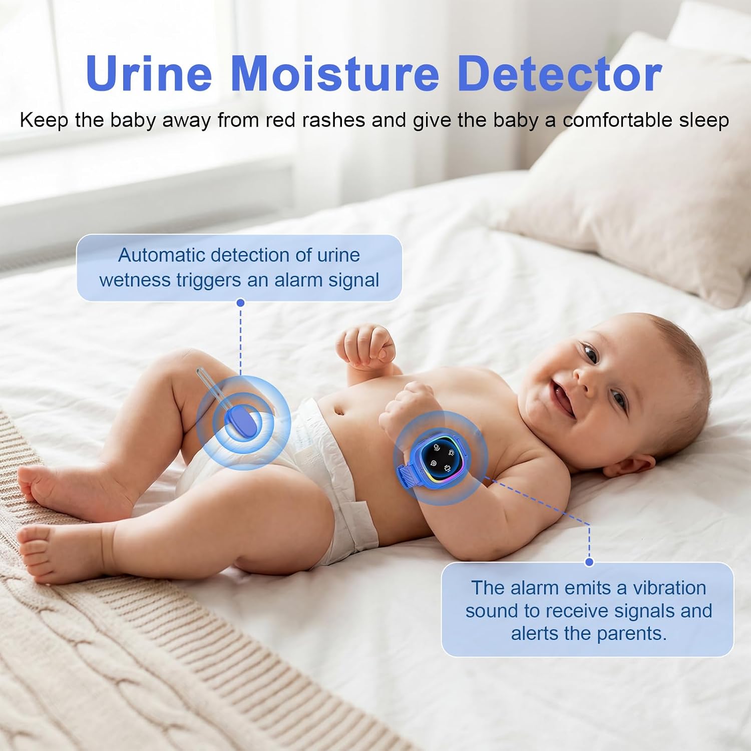 Wireless Bedwetting Alarm for Boys and Girls,Stop Bed Wetting for Kids with USB Rechargeable Sensor,Pee Alarm with Vibration & Sound Alert.GPS Anti-Loss and Bluetooth Control (Blue)
