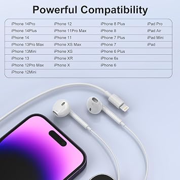 iPhone Headphone with Cable,MFi Certified,In-Ear Headphones with Volume Control and Microphone,HiFi-Audio Stereo Noise Isolating Earbuds Compatible with iPhone 14/13/12/Mini/SE/11/XS Max/X/XR/8/7