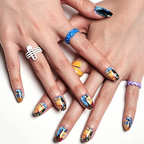 Miniatura 2 de GLAMERMAID Uñas postizas a presión ovaladas medianas, uñas de gel con pegamento, 24 piezas de uñas postizas acrílicas ovaladas cortas,