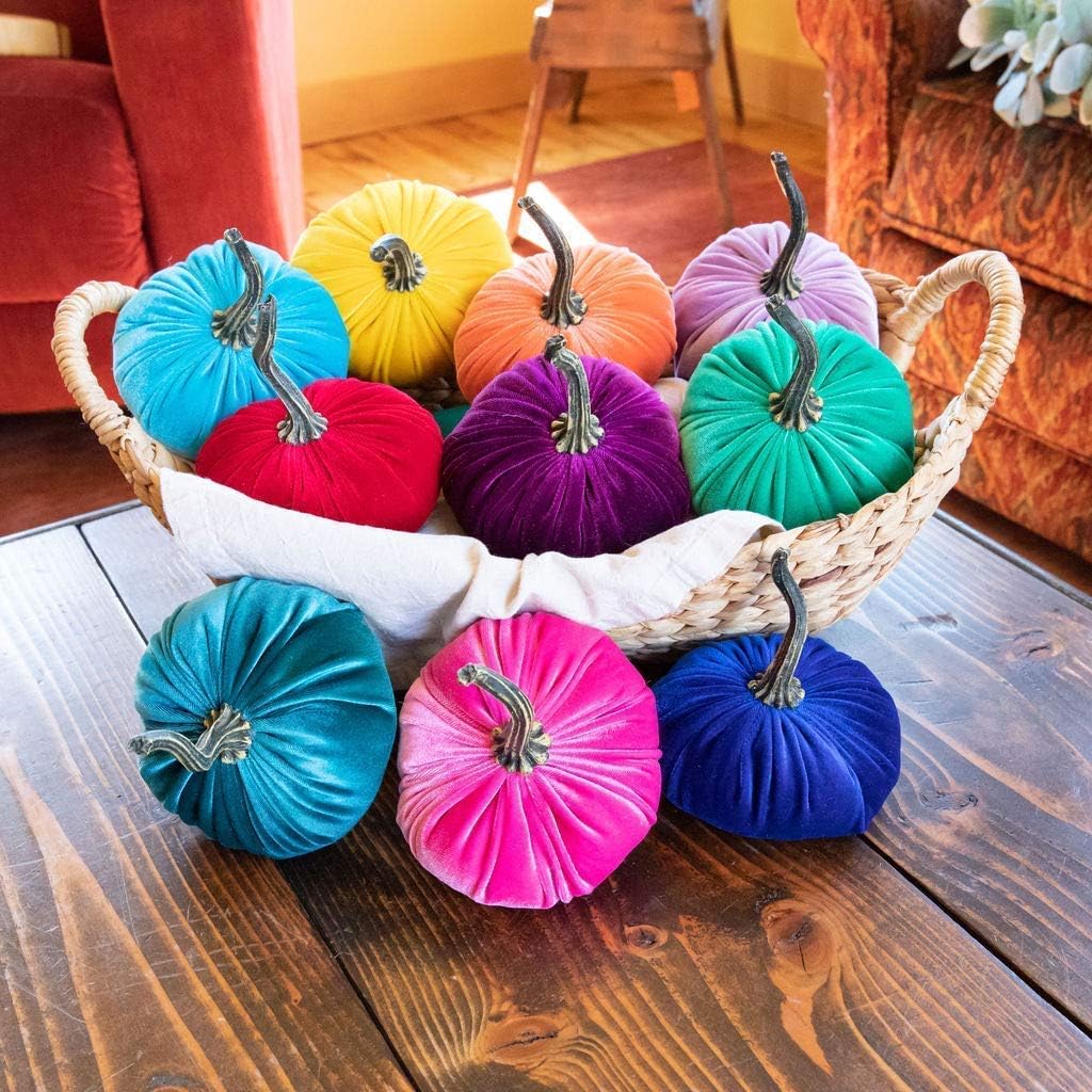 Your Heart's Content Set of 10 Rainbow Small Velvet Pumpkins, Eclectic Home Decor, Colorful Centerpiece for Table, LGBT Wedding Decor, Bold Modern Mantle Decor, LGBTQ