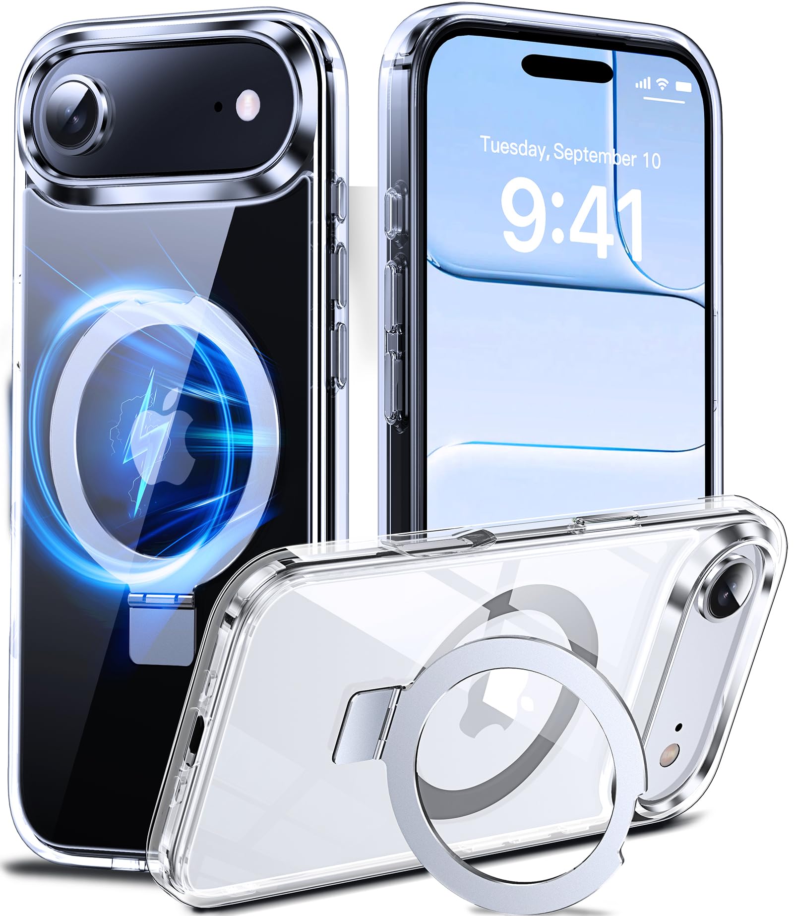 DASFOND Mag-Stand Designed for iPhone 17 Air Clear Case, [Compatible with MagSafe] All-in-1 Invisible Ring Kickstand Military Grade Shockproof Transparent Magnetic Case Cover for iPhone 17 Air, Clear