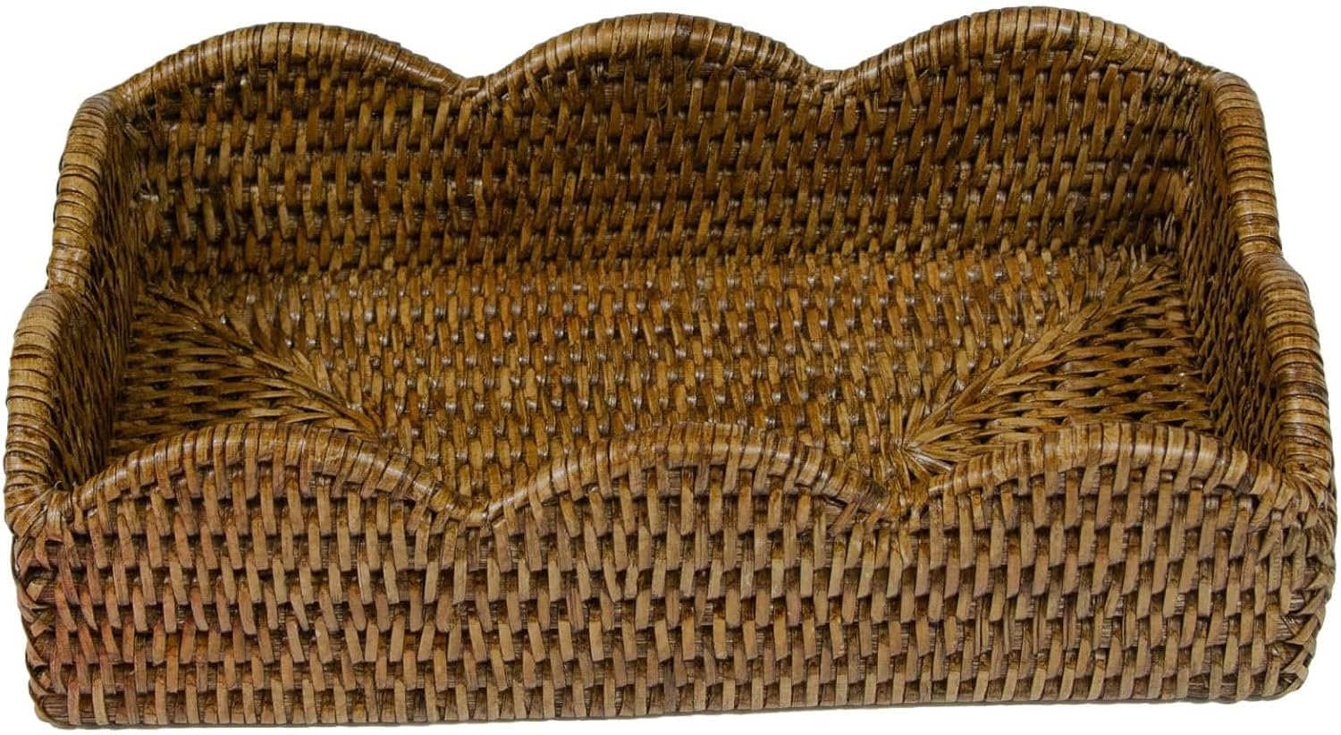 Caspari Rattan Scalloped Guest Towel Napkin Holder in Natural – Handwoven Rustic Organizer for Disposable Hand Towels – 9.5"x5.5"x2.5" – 1 Holder