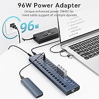 Vista 3 de Powered USB 3.2 Hub, ACASIS 16 Ports USB 3.2 Hub(8 USB-A 3.2 Ports+8 USB-C 3.2 Ports), Aluminum USB Hub Powered with 96W Power Adapter, USB Hub for