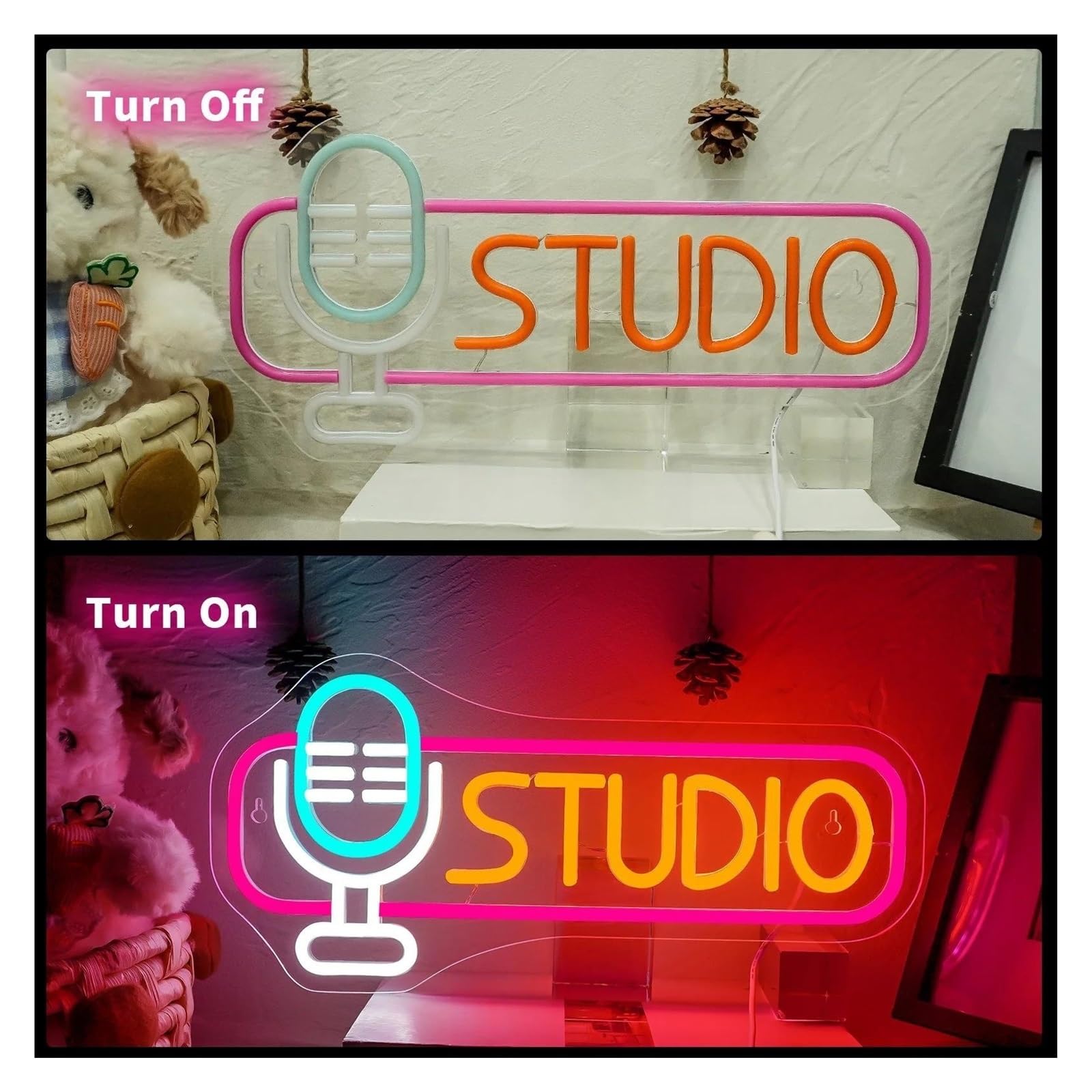 Hängende Kunst-Leuchtreklamen Studio-Neonschilder Mit USB-Stromversorgung, Mikrofon-Neonlichter, Geeignet Für Party-Fensterdekoration Leuchtschild 20.3cmx42cm