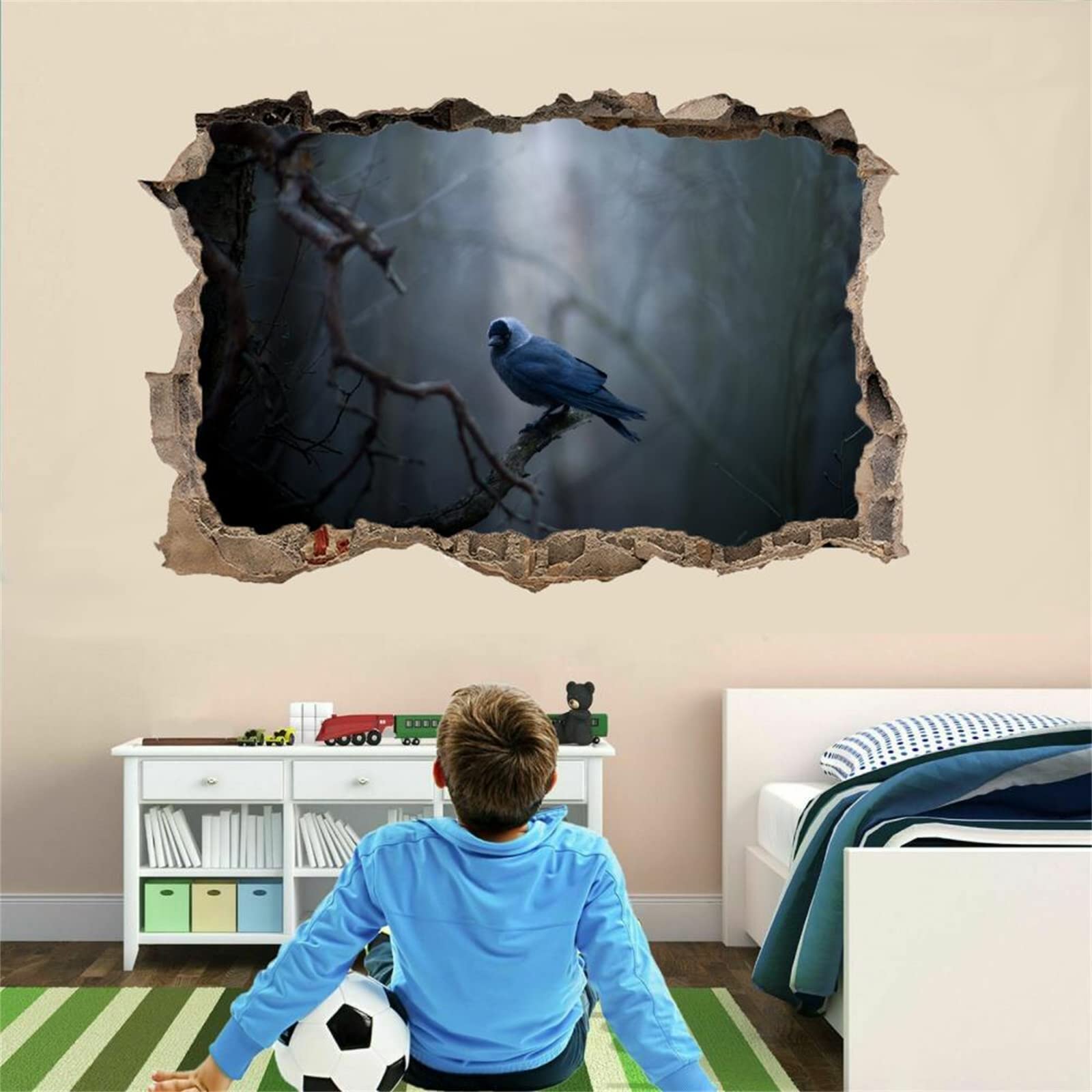 Vogel 3D Wandaufkleber, Tier Durchbruch Wandtattoos Deko Wand Selbstklebend 80 cm x 120 cm, Wand Aufkleber Wanddurchbruch Wandsticker für Zuhause, Badezimmer, Schlafzimmer, Wohnzimmer