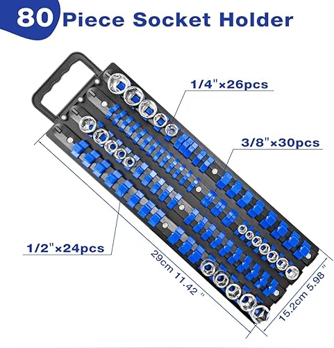 Miniatura 2 de Organizador de enchufes portátil con asa, bandeja de enchufes resistente con soportes y rieles extraíbles para enchufes SAE y métricos (80 unidades,