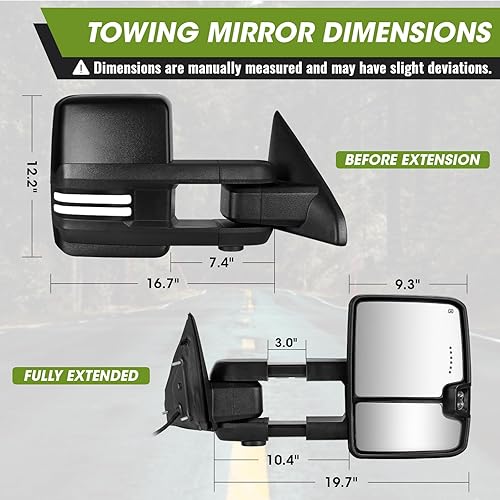 Miniatura 8 de Switchback - Espejos de remolque para Dodge Ram 1500 2009-2018, Ram 2500 3500 2010-2018, 1500 Classic 2019-2024 con señal secuencial, luces de