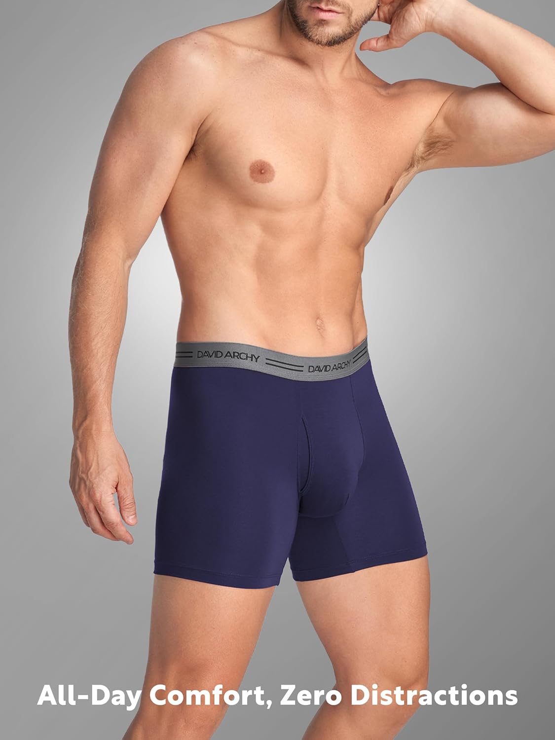 DAVID ARCHY Men's Underwear Boxer Briefs 4 Pack Ultra Soft Breathable Moisture-Wicking Viscose with Fly Pouch Tagless No Roll - Image 2