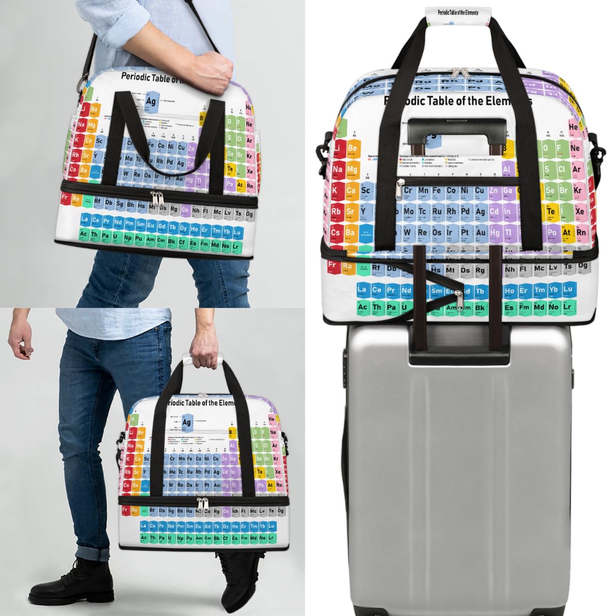 Bolsa de viaje plegable para mesa periódica, mesa de números, 47 L, bolsa de fin de semana con funda de carrito para hombro, bolsa de hombro separada para deportes, gimnasio, viajes, multicolor, 47L,