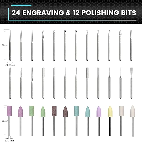 Miniatura 19 de AM ARROWMAX - Mini bolígrafo de grabado con 42 puntas, herramienta rotativa, control de movimiento inteligente, OLED, Bluetooth, aplicación, carga