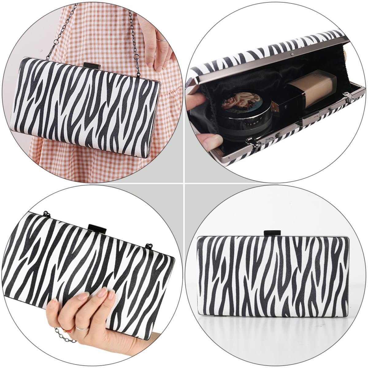 HOMSFOU Bolso de Mano de Noche para Mujer Estampado de Cebra en Tonos Claros, Bolso Cartera Ligero de Pu, Cierre Seguro Hebilla, Adecuado para Fiestas, Cenas y Eventos Sociales
