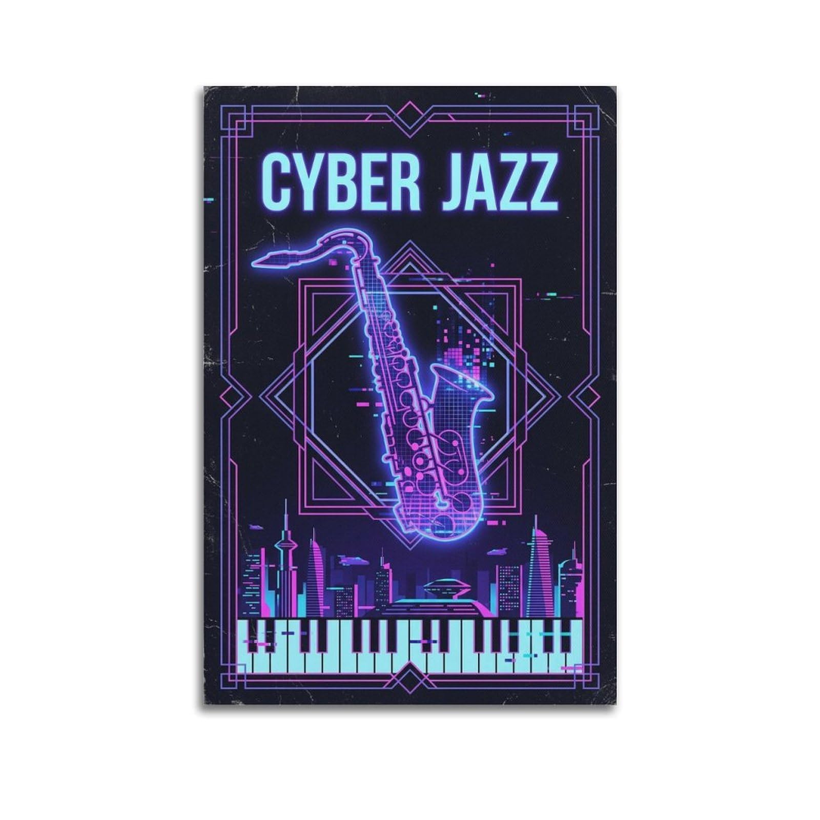 XKUGA Neon Saxophone Cyber Jazz Music Poster Modern Decorative Canvas Prints - Ideal Wall Art for Family, Man Cave, Game Room, Boys & Girls Bedroom 24x36inch(60x90cm)