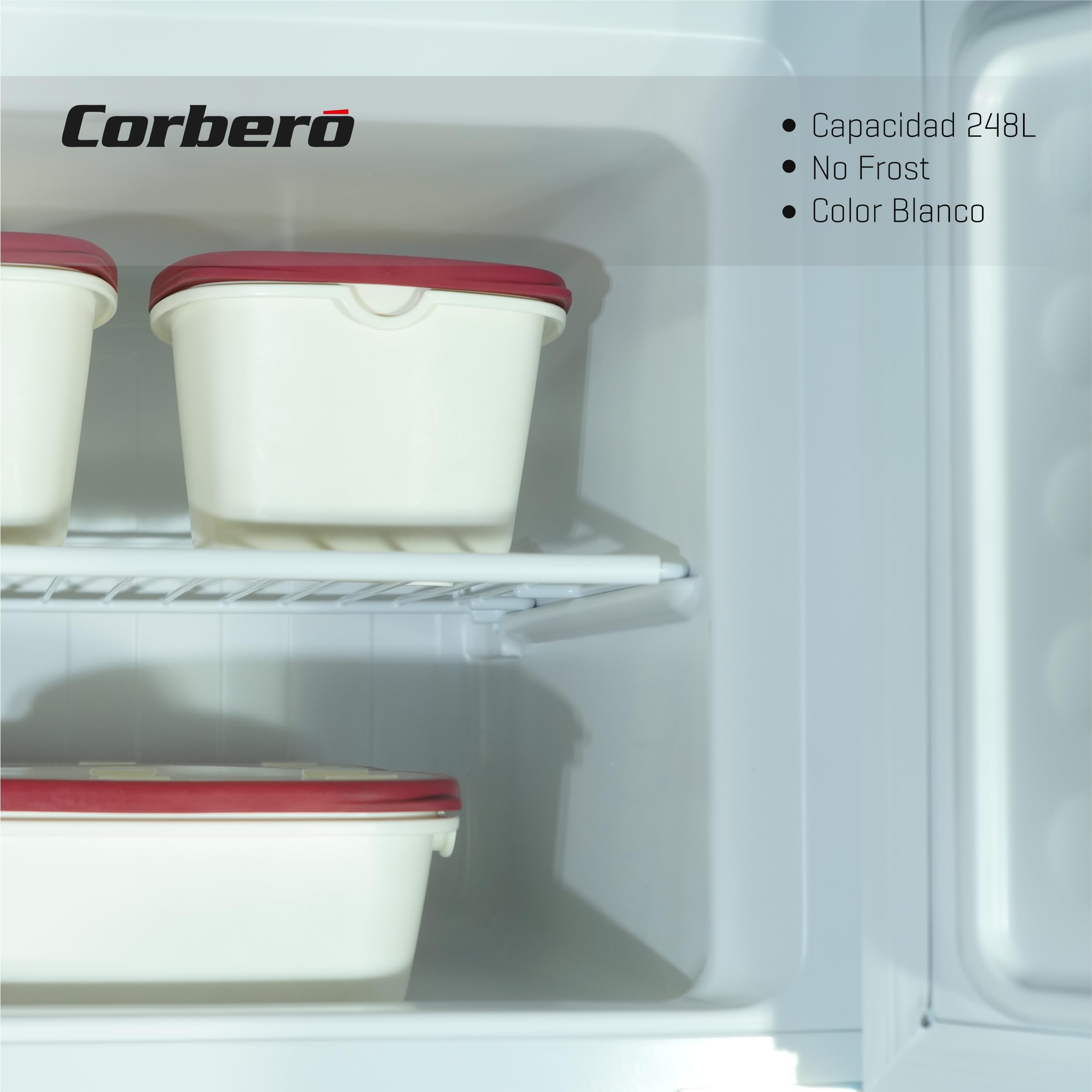 Corberó - Frigorífico 2 Puertas | CF2PH1664W | 248L | 164.5cm | Luz interior | Cajón Crisper | Estantes de cristal ajustables | Descongelación Manual | Blanco