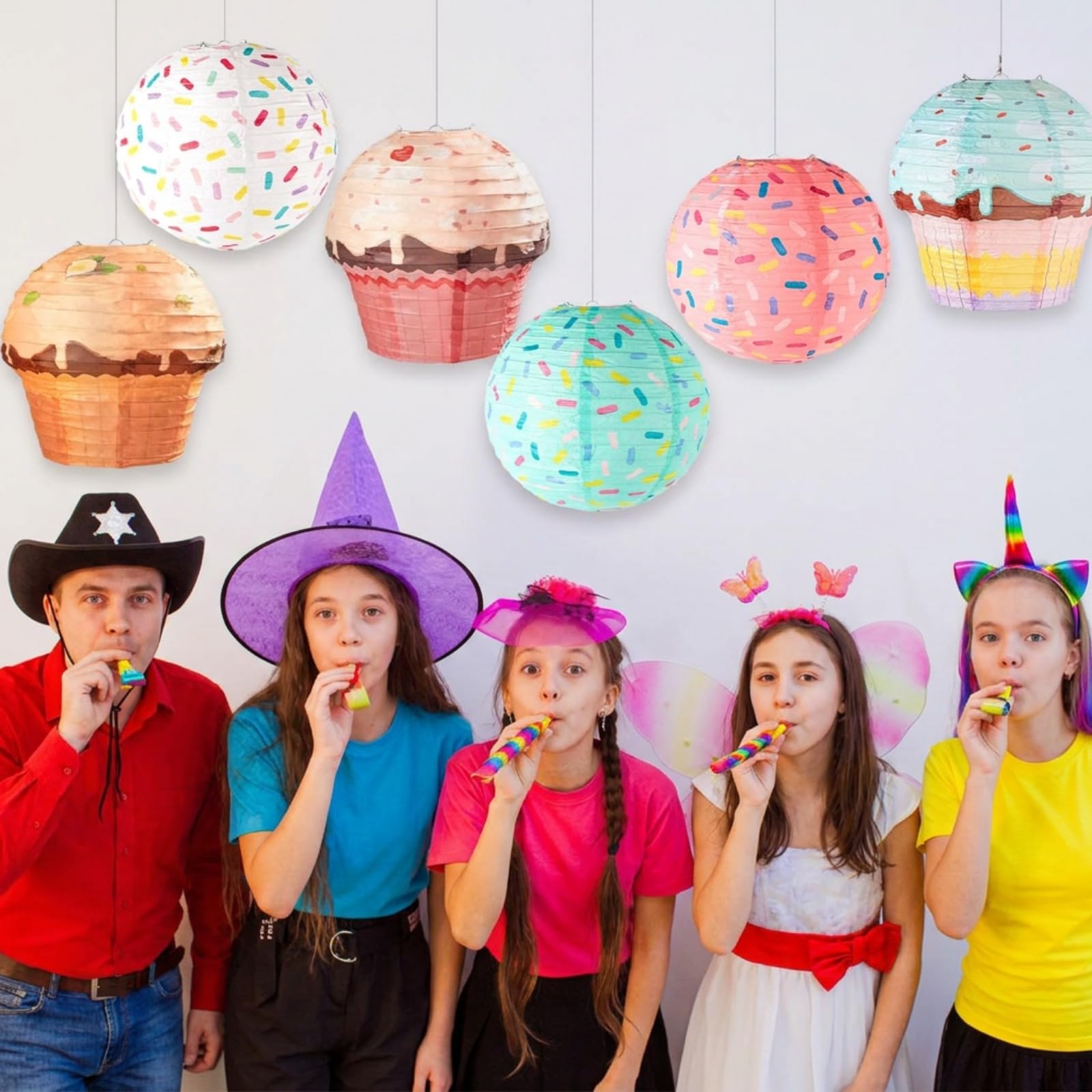 6 linternas de papel colgantes para fiesta de donas, linternas de fiesta, linternas de papel colgantes para cupcakes, decoraciones de fiesta para niños, niñas, fiesta de cumpleaños, baby shower,