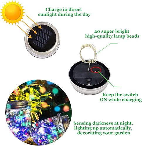 Miniatura 2 de ZQX - Juego de 4 luces solares colgantes para tarros de masón, 20 luces LED colgantes para exteriores, gran luz de decoración para patio, jardín,