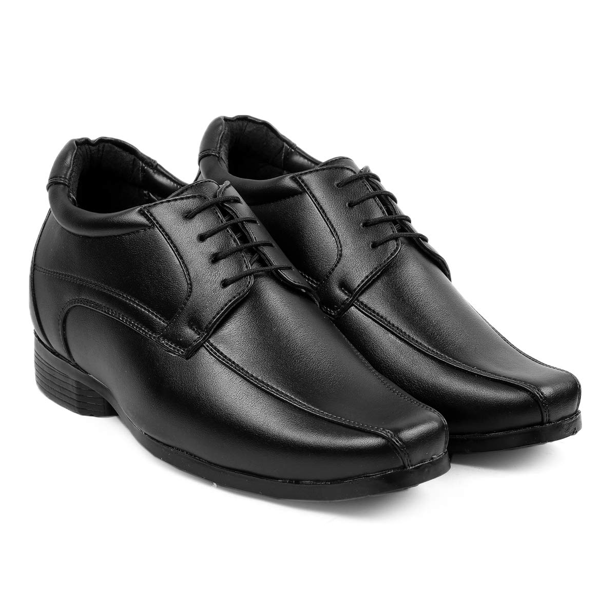 YUVRATO BAXIMen's All New 3 Inch Hidden Height Increasing Faux Leather Formal Wear Derby Lace-up Elevator Shoes