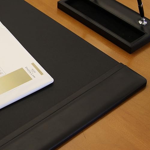 Miniatura 3 de Dacasso Almohadilla con rieles laterales de cuero de lujo para escritura, protector de superficie de escritorio ejecutivo, 22 x 14 pulgadas, marrón