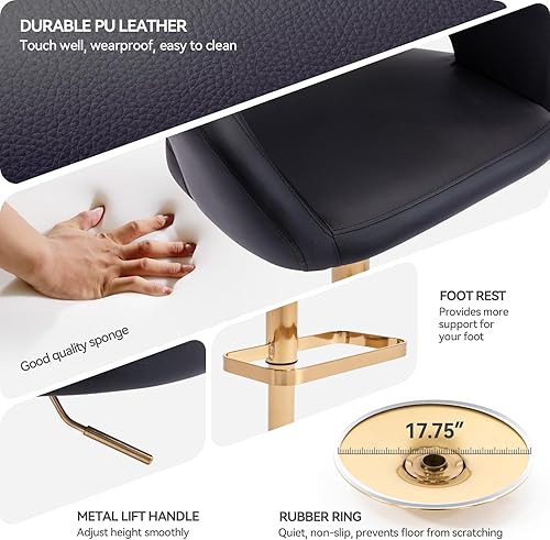 Miniatura 68 de Vogue Furniture Direct Taburete de bar ajustable con respaldo y brazos huecos, moderno taburete giratorio de piel sintética, silla de barra de Negro