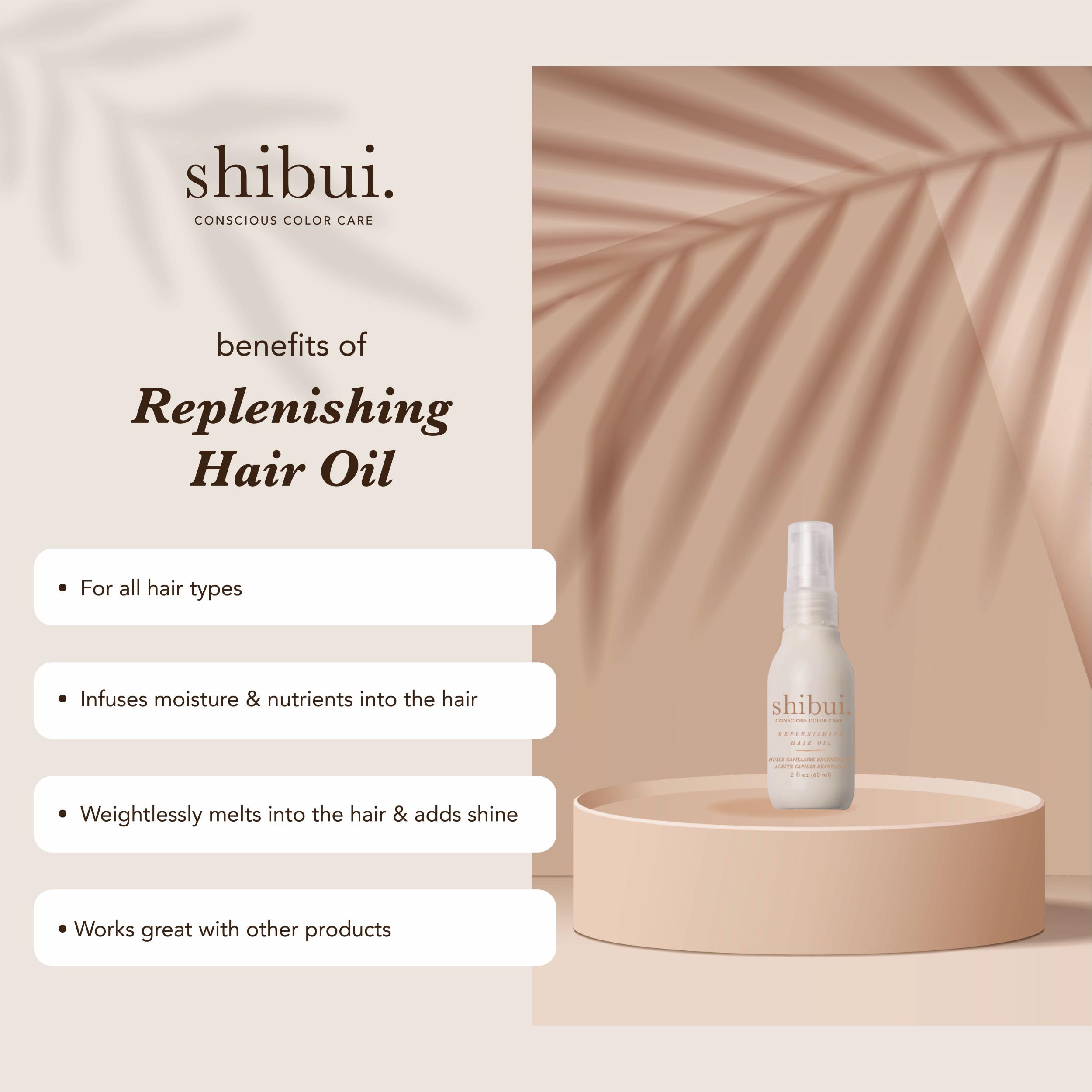 Shibui Replenishing Hair Oil for Moisture, Frizz Control & Shine, Vegan, Sulfate-Free, 2 Fl Oz
