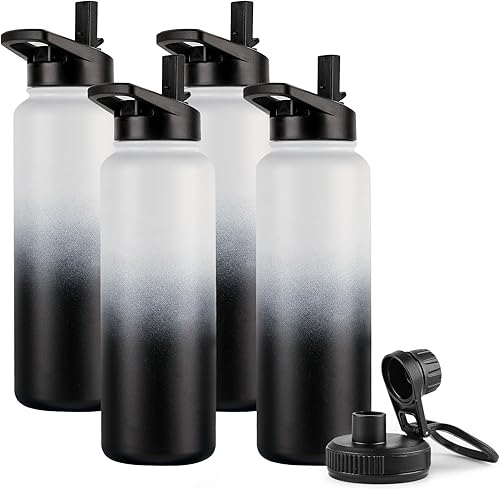 Miniatura 29 de DOMICARE Botella de agua aislada, 22 onzas, botella deportiva reutilizable de acero inoxidable aislada al vacío con tapa de popote y tapa de