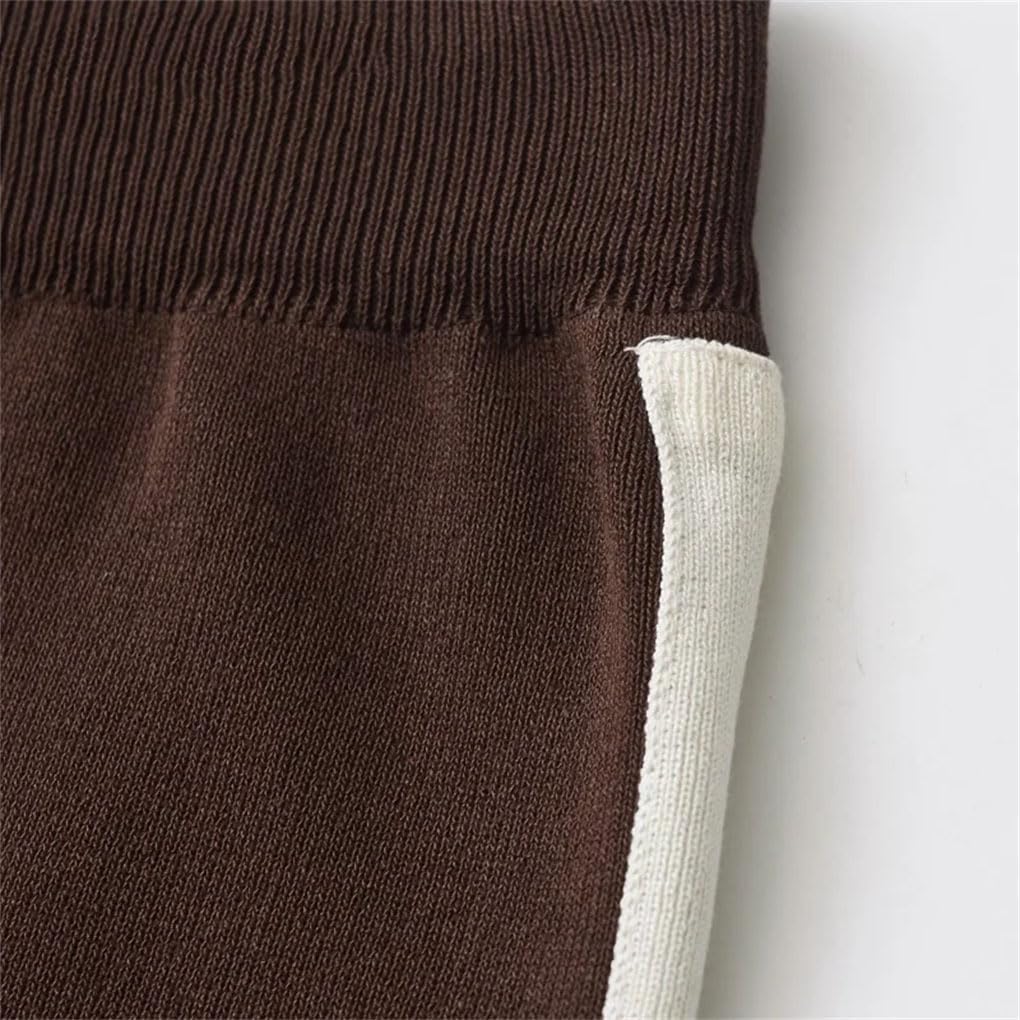 Women's Knitted Side Stripe High Waist Adjustable Elastic Waist Straight Trousers