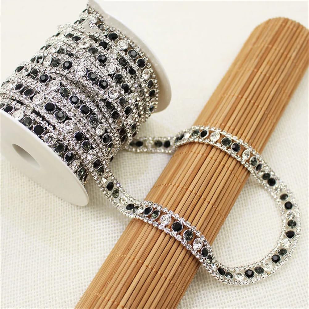 Generic 1/5Yards 1Cm Mixed Color Crystal Metal Chain Decoration Rhinestone Trim for Clothing Shoes Bags Silver Mix Color 1 Yard