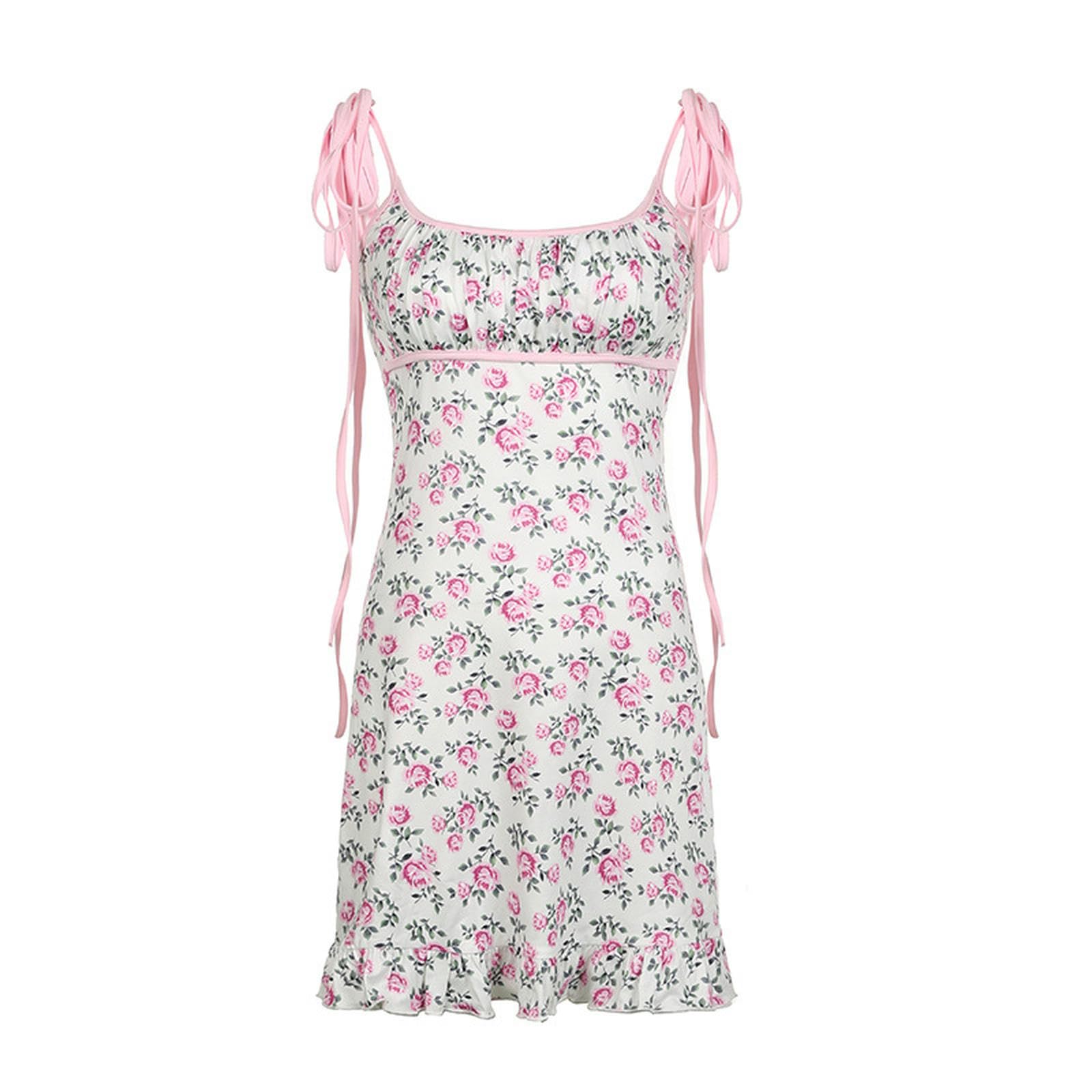 Falda de niña con Tirantes, Estilo Pastoral, con Encaje Floral, Pliegues en el Pecho y Volantes en la Cadera, Color M
