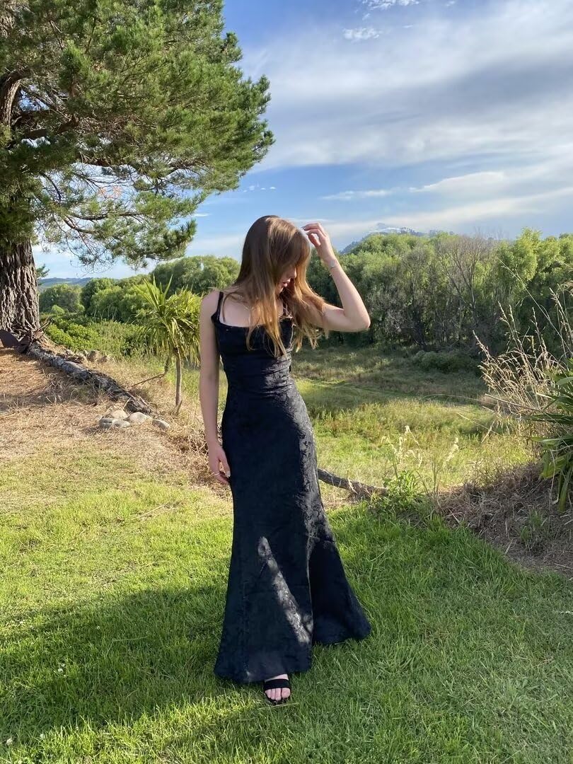 Zepumen Jacquard Satin Prom Dresses for Women Mermaid Spaghetti Straps Long Formal Evening Party Gown