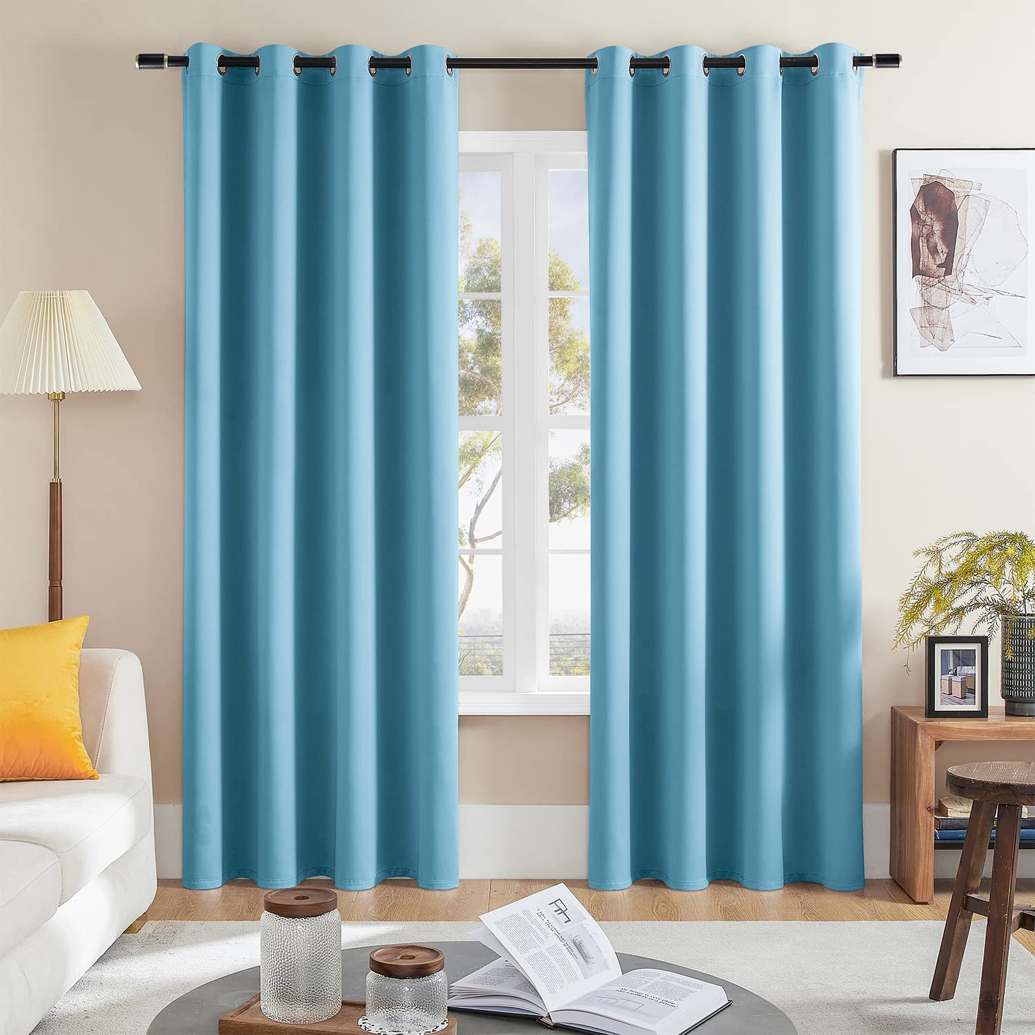 Rutterllow Blackout Curtains for Bedroom, Thermal Insulated Room Darkening Curtains 2 Panels for Living Room, Grommet Top (52x84 Inch, Teal Blue)