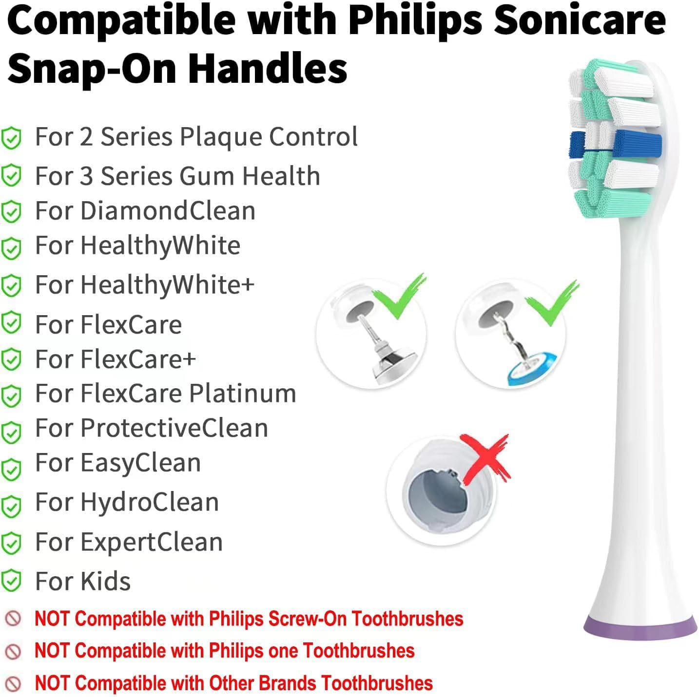 SOFUSHONG 8 Pack Electric Toothbrush Heads – Compatible with Philips Sonicare Models, Snap-On Design, Dupont Bristles for Plaque Removal & Gum Care