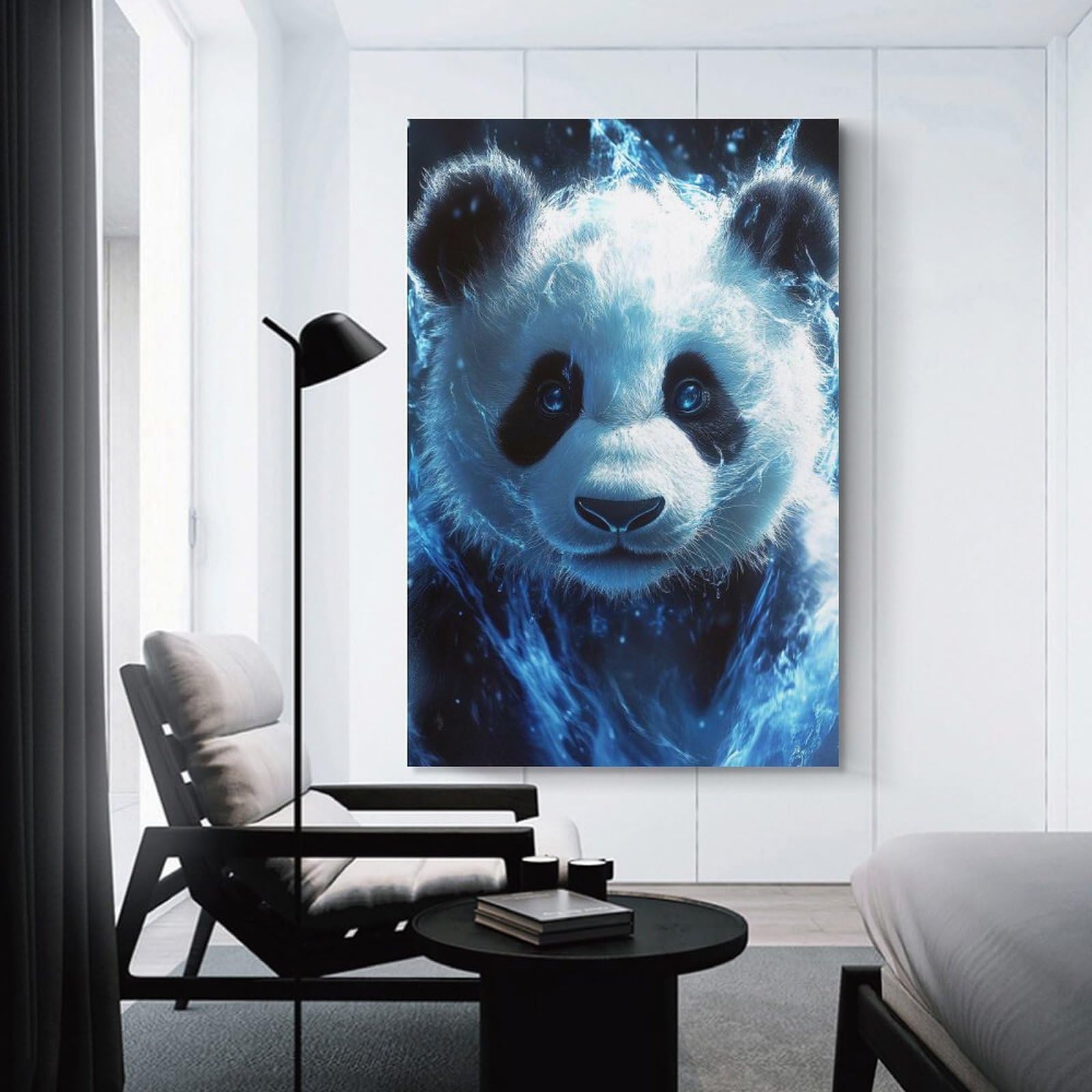 Junmoney Unframe-Style-2-1 Wall Picture Print Panda In Blue Energy, 20X30inch(50X75cm), For Hallway, Bedroom Or Modern Interiors, Thoughtful Wall Decor For Art Lovers