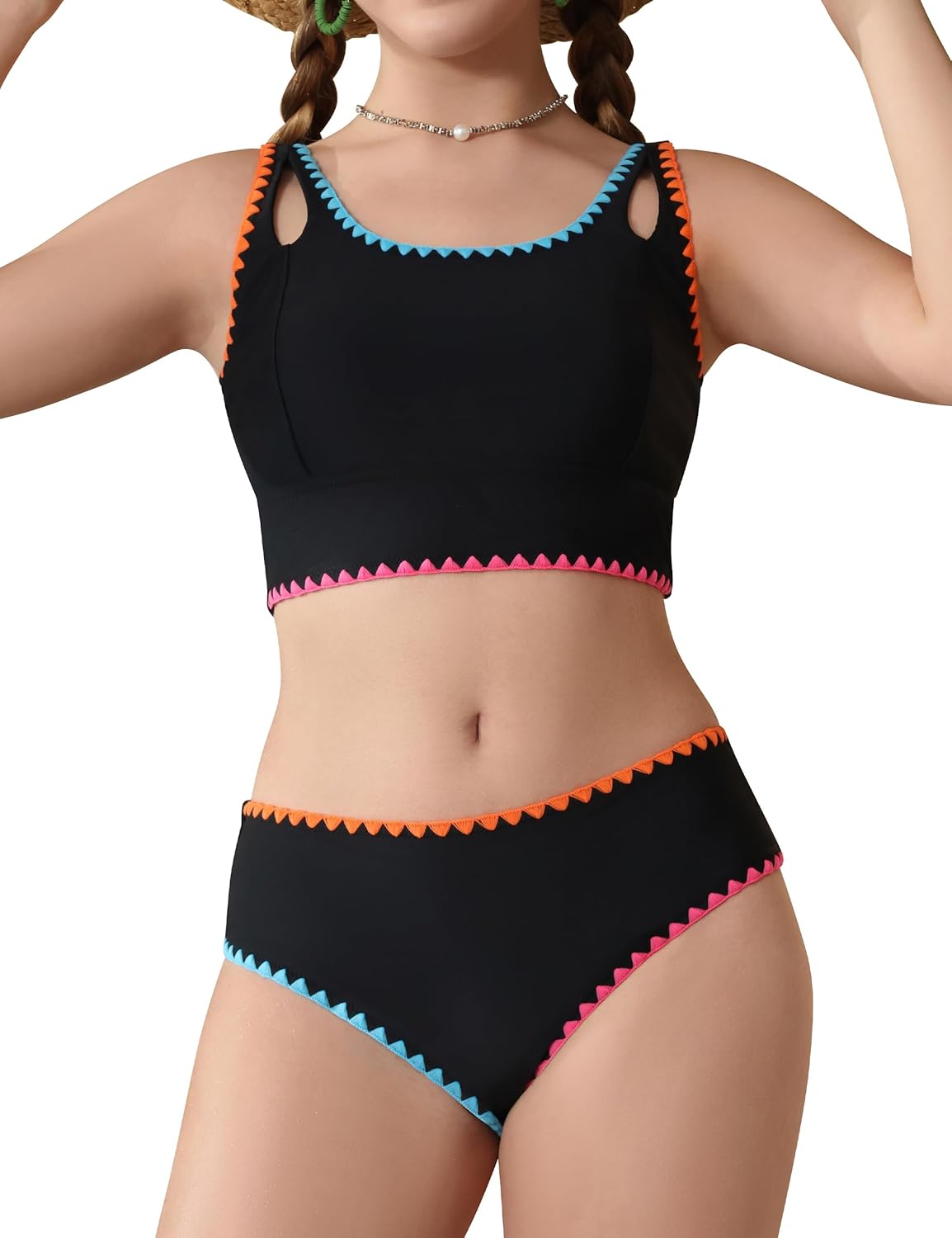 Girls Swimsuit Two Piece Bikini Sets Adjustable Straps Bathing Suit with Chest Pad Swimwear for Teens 9-16Y