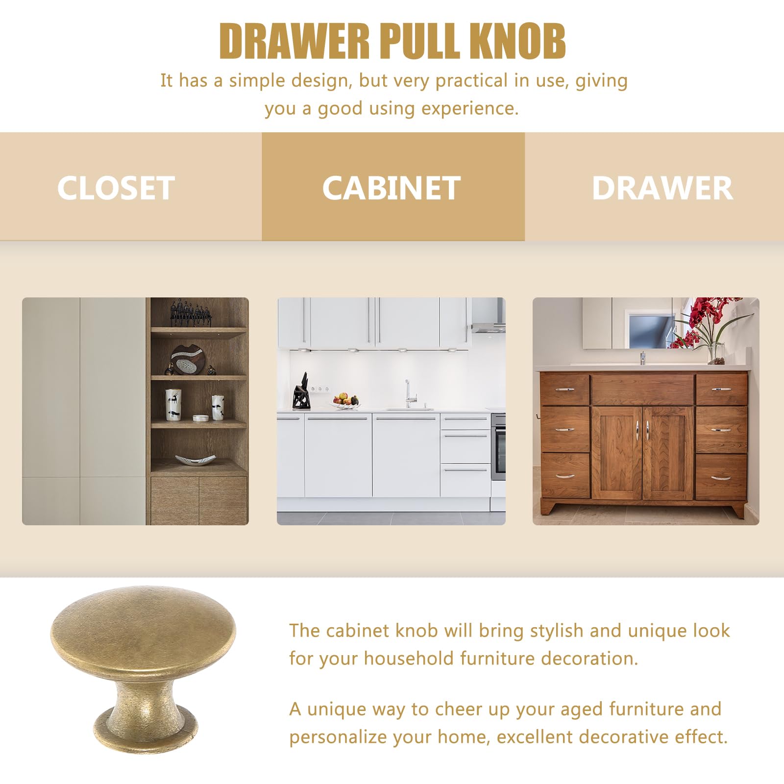 Gadpiparty Lot De 2 Poignées Et Boutons De Porte En Métal Quincaillerie Pour Armoire De Cuisine Design Rétro Bronze 2 Pièces