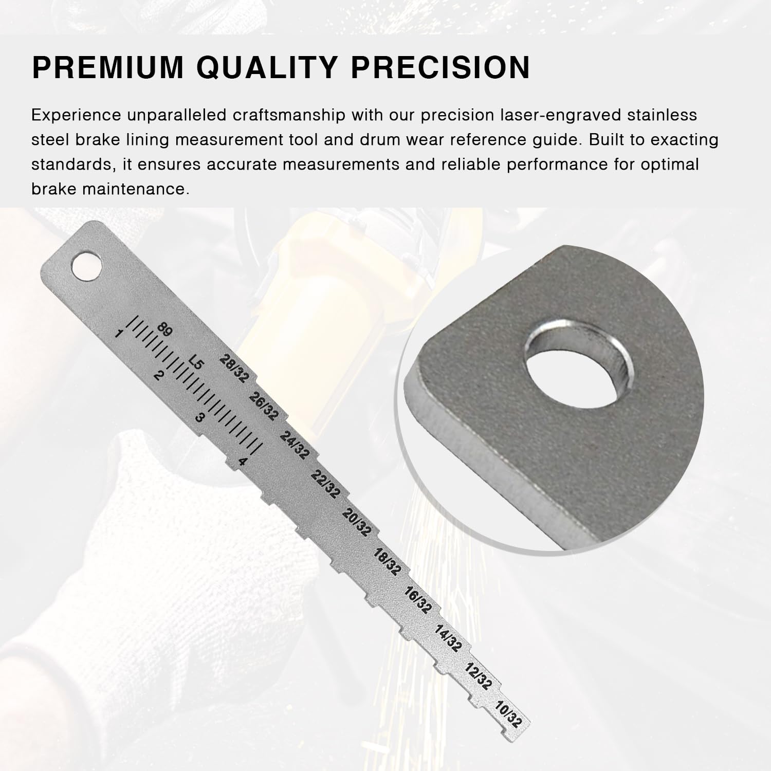 Brake Tech Tools Medidor técnico de Bolsillo etiquetado en 32 con Regla de Longitud más Larga para inspección de Mantenimiento del vehículo BT-1034T32R