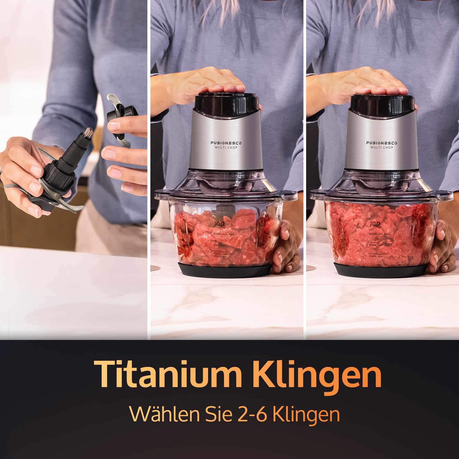 JAP Multi Chop Zerkleinerer - Universalzerkleinerer - Food processor - Multizerkleinerer elektrisch - Chopper - Blender - 400W - Mit 6 Titanklingen