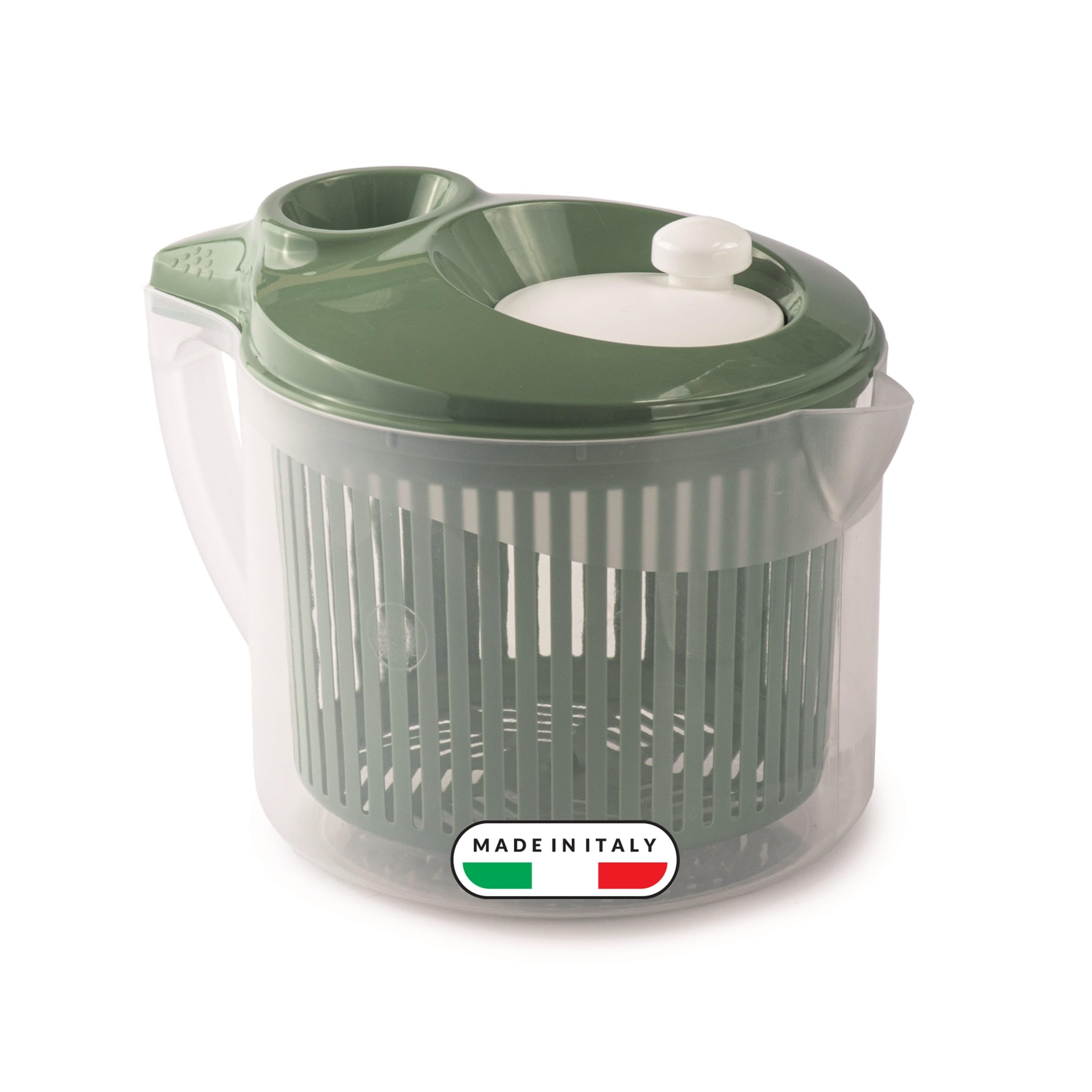 Snips - Wash & Dry Salad Spinner - 3 liters - 19.5 x 26.5 x 19cm - Salad Washer and Spinner, Green & White - Made in Italy - 0% BPA and Phthalate Free