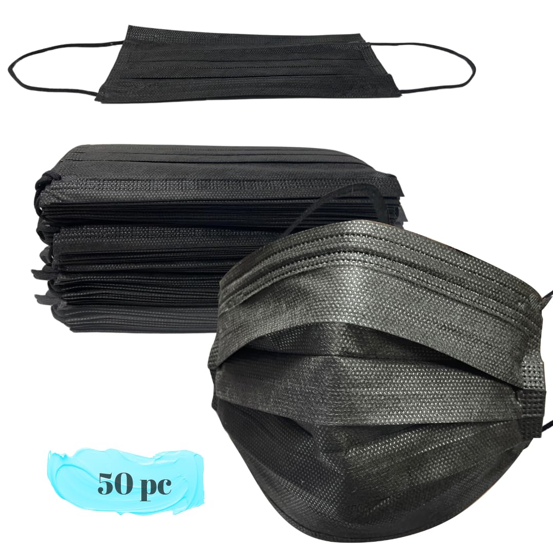 A-Trend Deals 50PCS Black Disposable Face Masks, Non-medical, 3 Layer Protection Face Masks for Adult, Teenager, Seniors (50, Black)