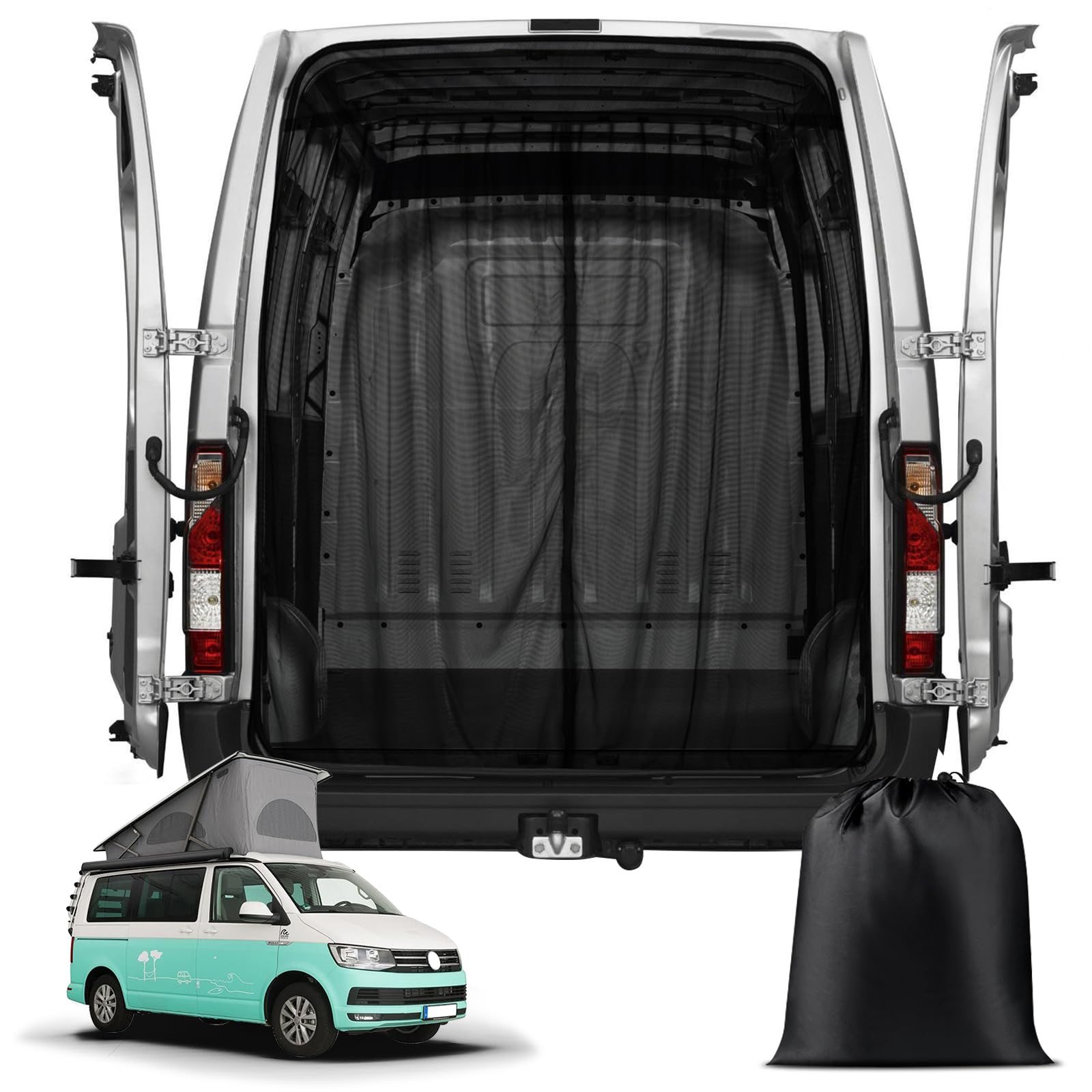 ZWPARTS Mosquitera Magnética Personalizada para VW T6 para Puerta Trasera, Mosquitera para Furgoneta para Puerta Trasera, Mosquitera con Cremallera en Puerta Central
