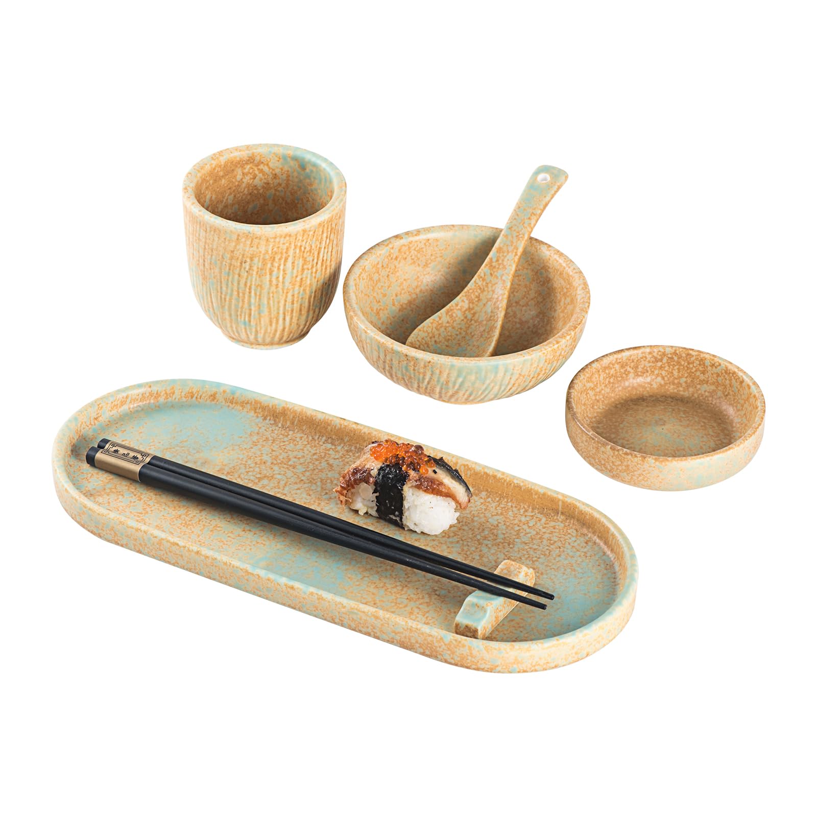 Sushi Set, Sushi Serving Set with Plates, Dipping Bowls, Spoons and Sticks, Highquality Porcelain Japanese Tableware for Sushi Soup and Rice