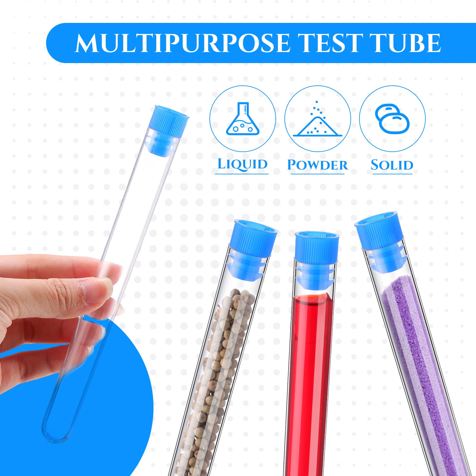 Hoteam 100 tubos de ensayo transparentes con tapas, tubos de plástico para experimentos científicos, suministros de fiesta, almacenamiento de caramelos, cuentas de semillas, polvo, especias, líquido