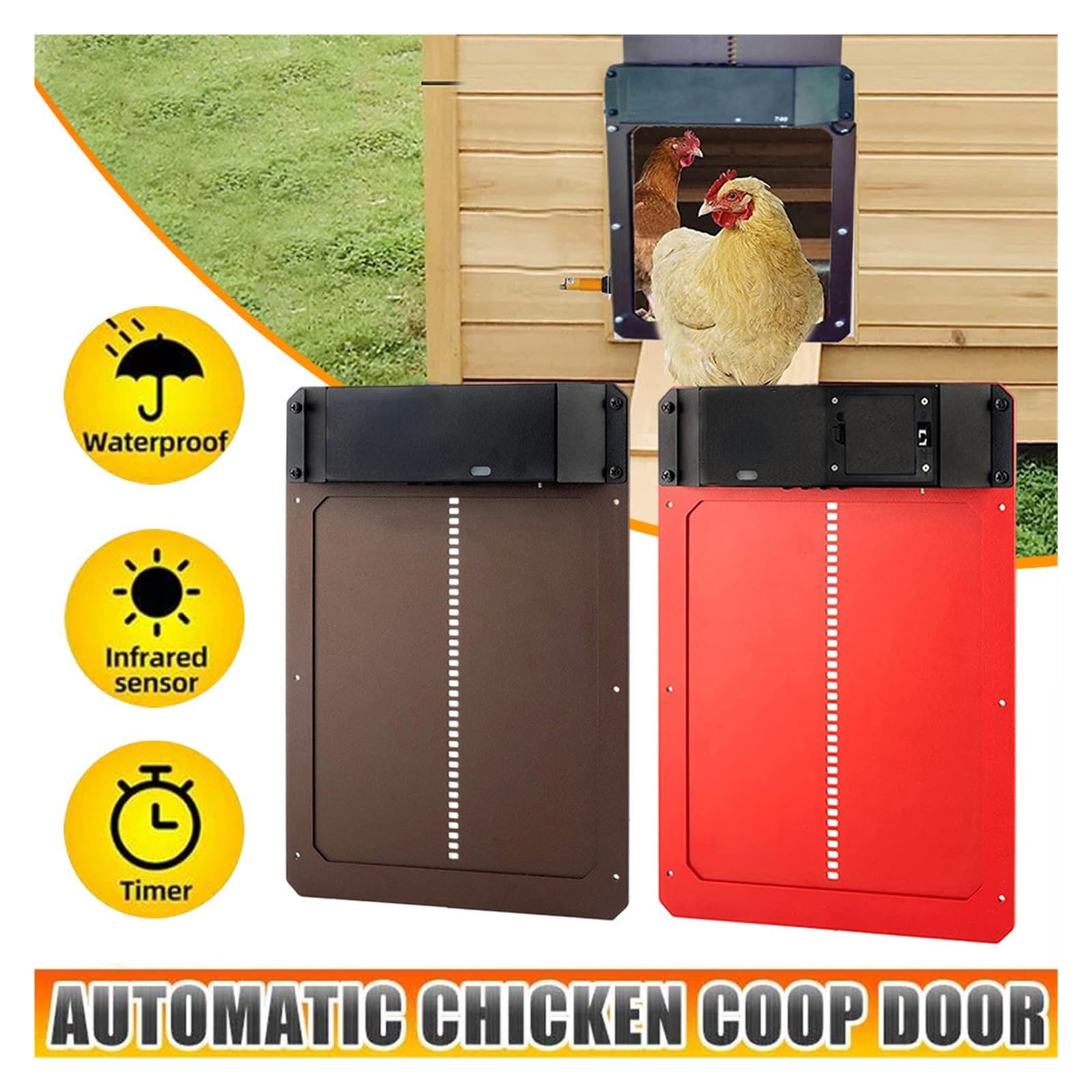 Porta Automatica For Pollaio Sensibile Alla Luce For E Pratica For Gabbie For Cani For Animali Domestici Sicuro E Affidabile(Brown)