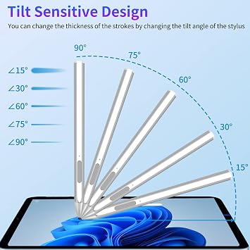 Stylus for Microsoft Surface Pro9/8/7/6/5/4/3/X Surface Laptop/Book/Studio Surface 3/Go/Go2/Go3, 4096 Pressure Sensitivity, Magnetic Attachment, USB Charging, Palm Rejection Function, Silver