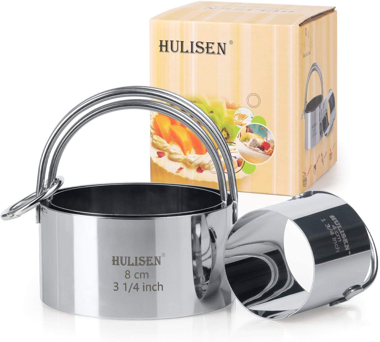 HULISEN Cookie Cutters Set (3 Pieces/Set), Round Pastry Cutter with Handle, Stainless Steel Cooking Rings, Professional Circle Cutter Baking Dough Tools (Round)