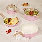 CAROTE 14 Pcs Ceramic Cookware Set, Pots and Pans Set Non Stick with Ceramic Coating, Induction Kitchen Sets, Pink