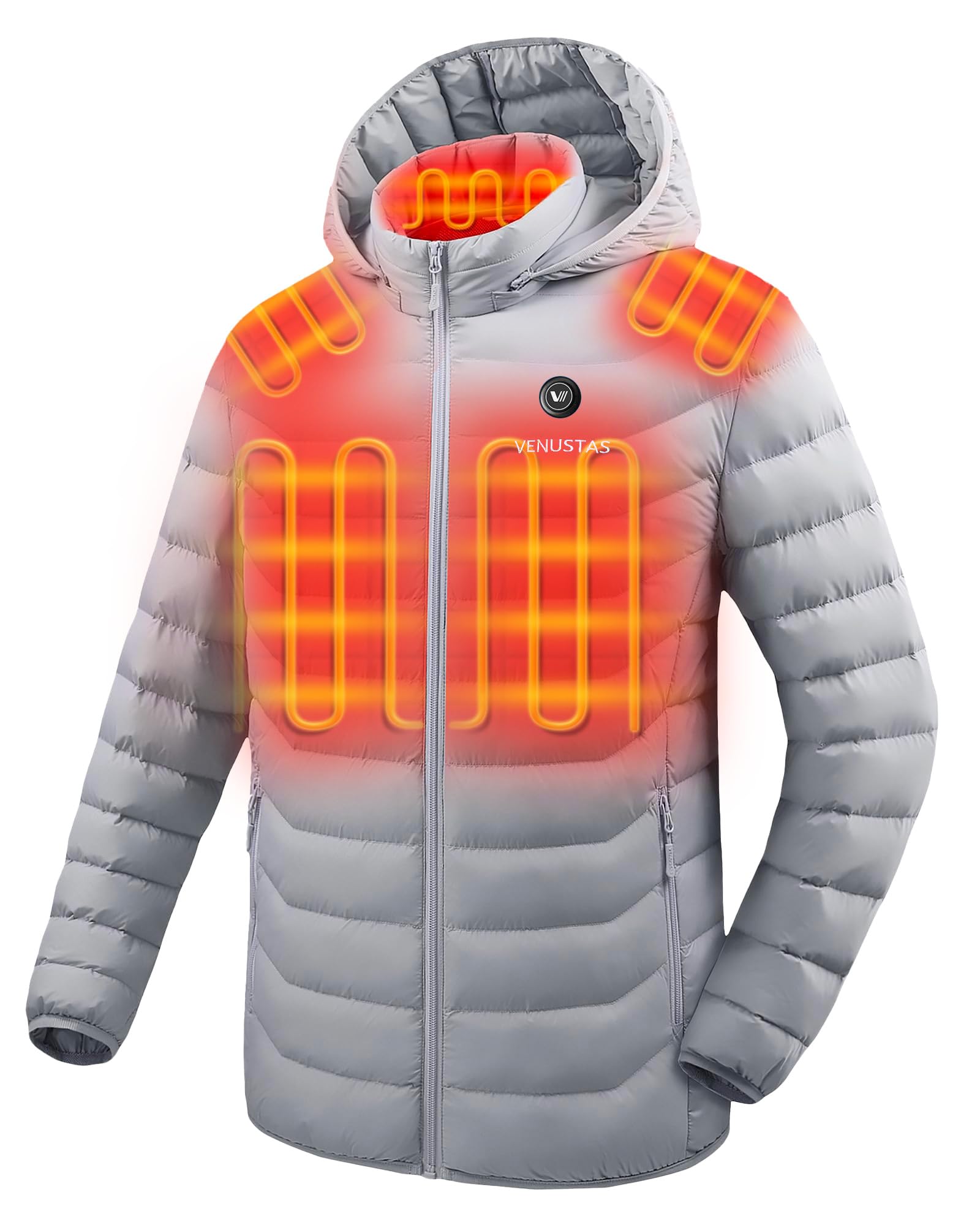 Venustas Unisex Heated Jacket with Battery Pack, Lightweight Water-Resistant Heated Coat for Women & Men with Detachable Hood